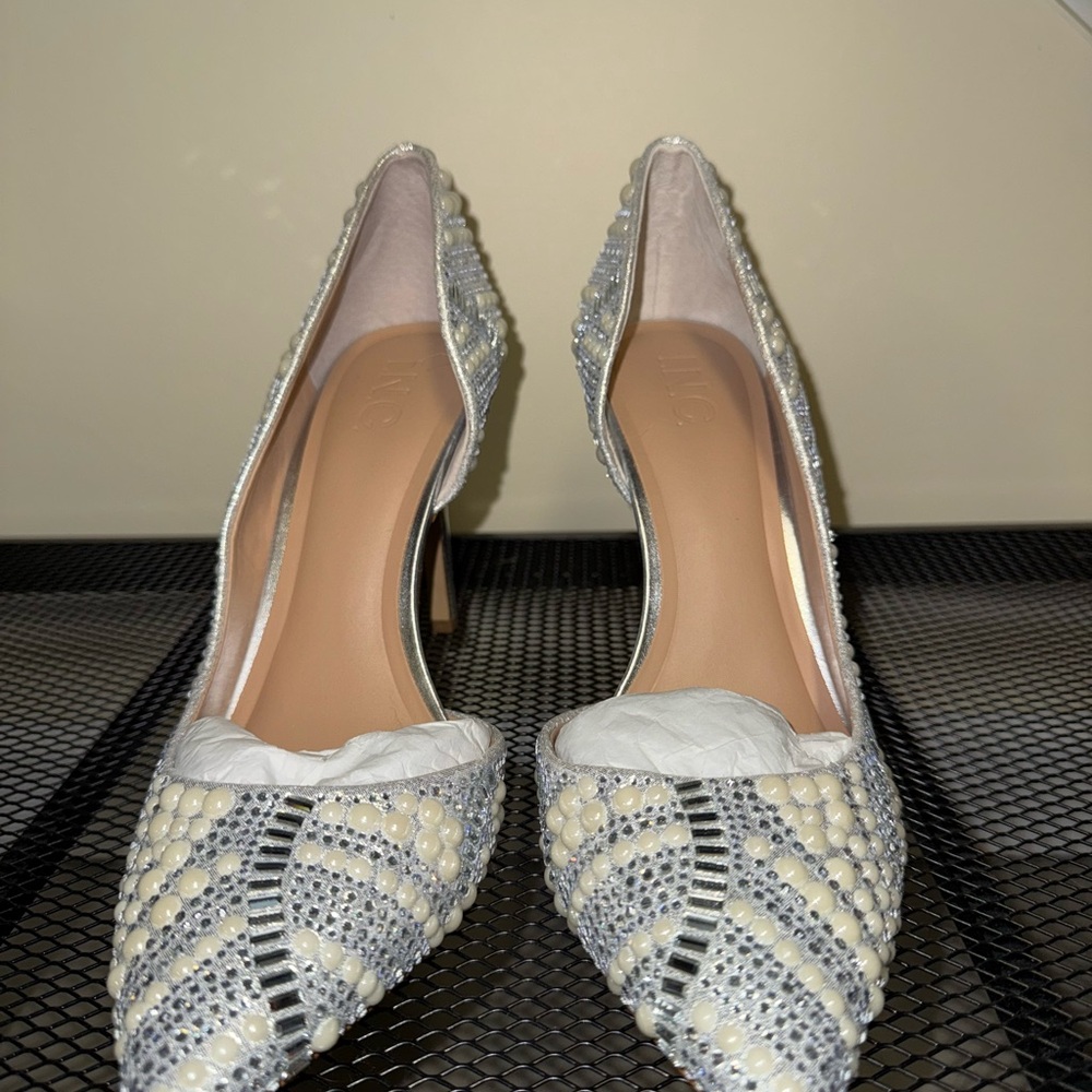 INC Silver accidents and cream pearl heels